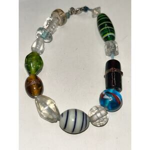 Handmade Artisan Lampwork Glass Bead Bracelet - Colorful Mixed Media - 7"